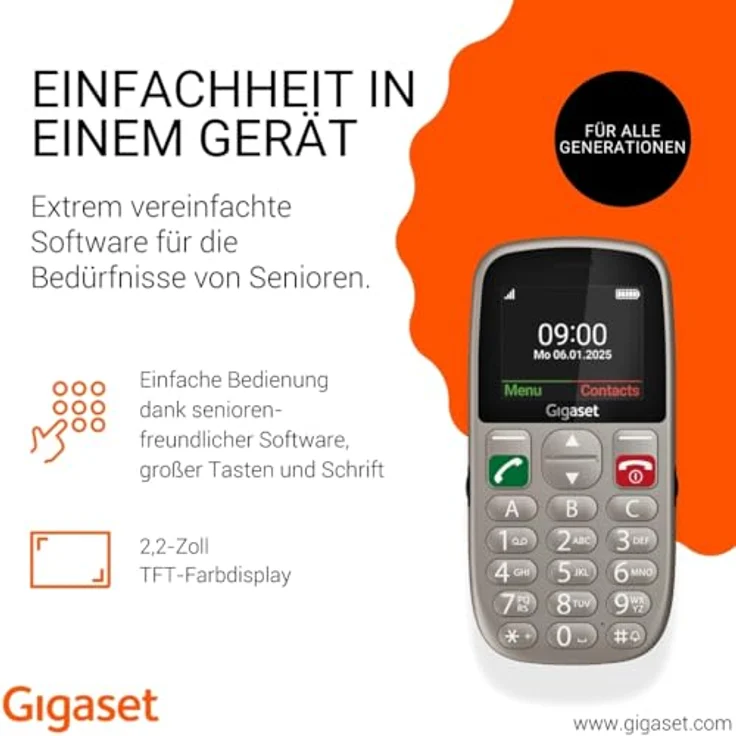 Gigaset GL395 2G Smartphone mit 2,2" TFT-Display, 0,3 MP Kamera, IP44, Single SIM, Titanium Silver – Bild 2