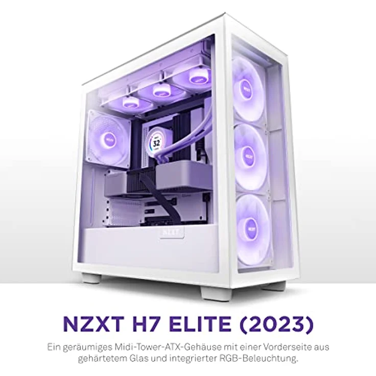Nzxt H7 Elite 2023 - CM-H71EW-02 - ATX Mid-Tower Gaming PC-Gehäuse - USB-C Port - Tempered Glass Front- & Seitenteil - 3X F-Series 140mm Core RGB Fans inklusive - Für Wasserkühlung Ready - Weiß – Bild 2