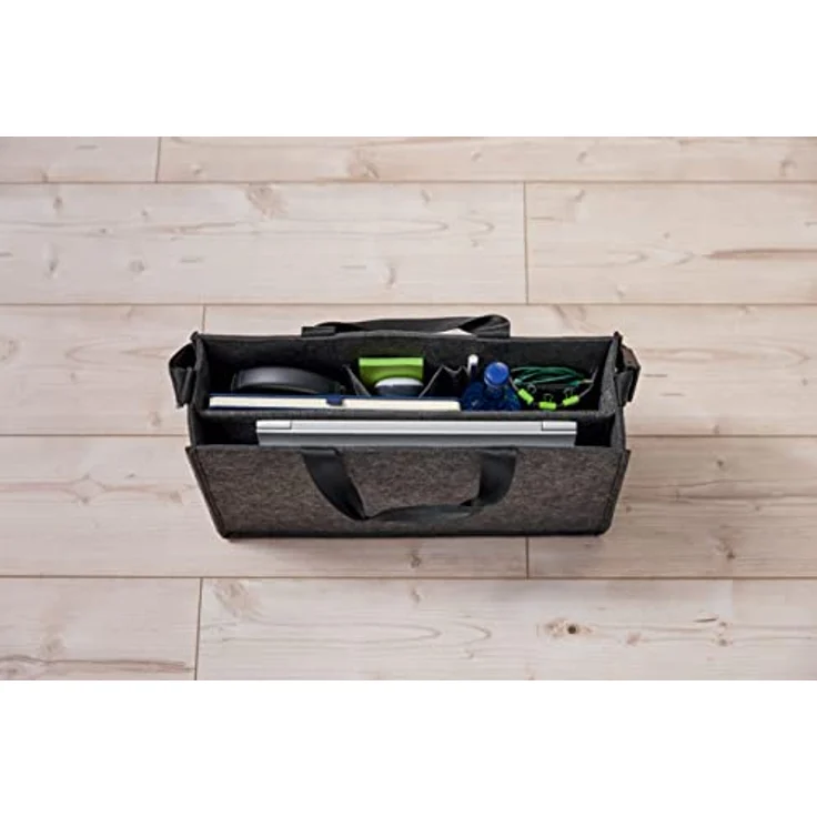 SIGEL BA411 Desk Sharing Bag, L, Organizer für mobiles Arbeiten, absolut sicherer Stand: für Laptop und Unterlagen, Synthetischer Filz, dunkelgrau, 50 x 15 x 28 cm – Bild 4