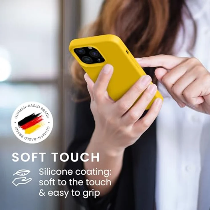 kwmobile Handyhülle für iPhone 13 Pro - Silikon Case in Strahlend Gelb, Kabelloses Laden, Flexibel und Rutschfest – Bild 4