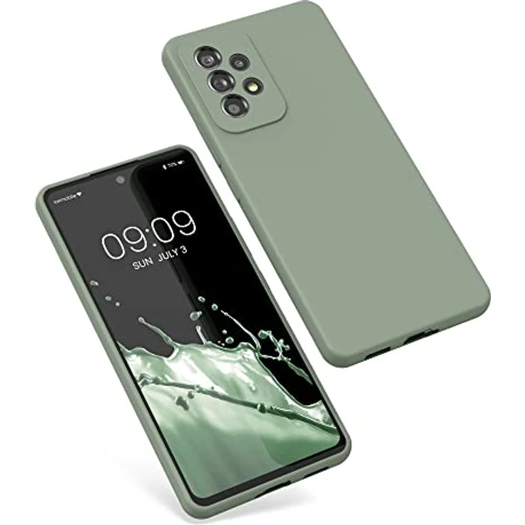 kwmobile Samsung Galaxy A53 5G Silikon Handyhülle - Graugrün, weiche Oberfläche, kabelloses Laden – Bild 5