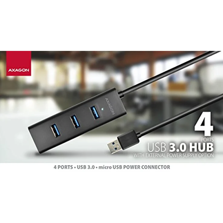 Axago N HUE-S2BL - hub - 4 ports USB-Hubs - 4 - Schwarz (HUE-S2BL) – Bild 2