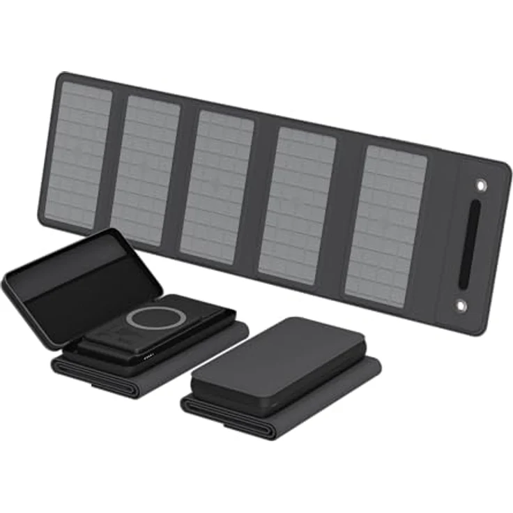 XLayer Wireless Solar Powerbank I 10.000mAh 15W I MagSafe kompatibel I Solarpanel I USB C Schnellladen, Outdoor Ladegerät für iPhone 15 Pro /14/13/12/Plus/Mini//Pro Max, Samsung Galaxy S23 Ultra/S22, Schwarz – Bild 3