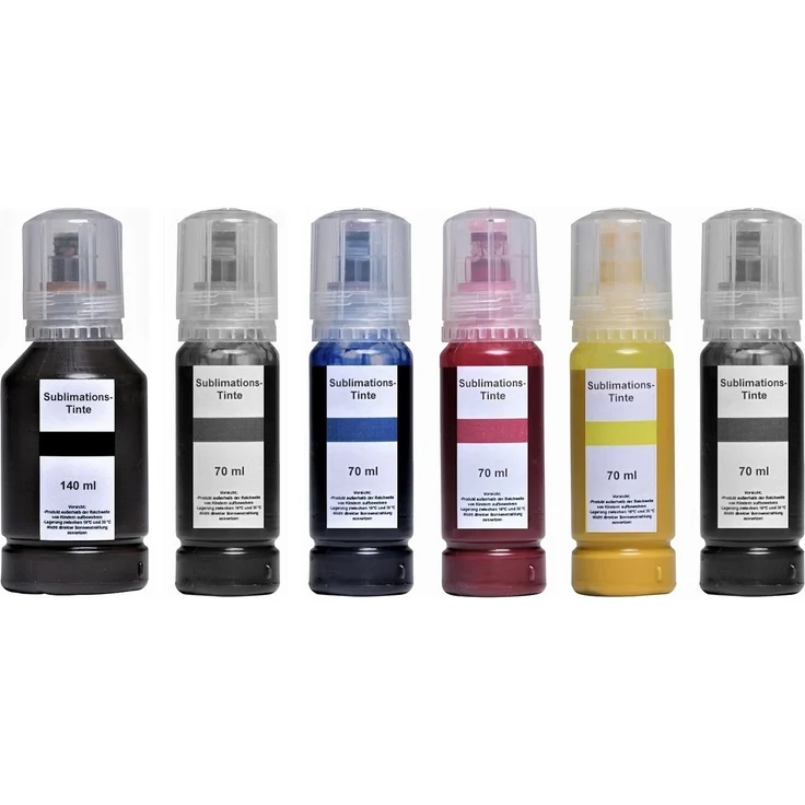 inkpro 490 ml Sublimationstinte für Ecotank 114, Nachfülltinte in Schwarz, Cyan, Magenta, Gelb, Grau und Photo-Schwarz, kompatibel mit Epson ET-8500 und ET-8550, inkl. Adapter