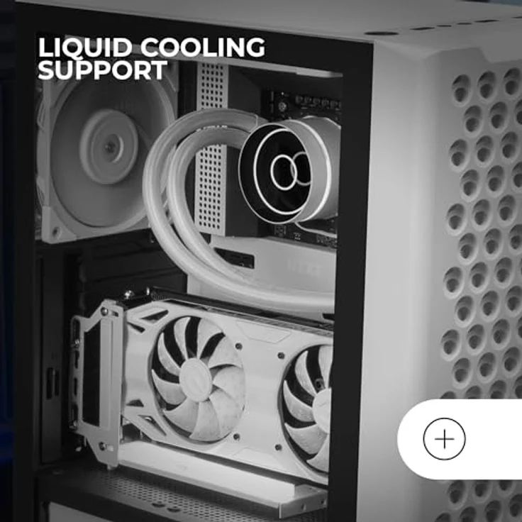 Mars Gaming MC-iPRO, Professionelles ATX-Gehäuse, 3D-Mesh-Frontgitter, Seitenfenster aus Gehärtetem Glas, Ultraleiser 12-cm-FDB-Lüfter, PC-Gehäuse mit Flüssigkeitskühlungsunterstützung, Weiß – Bild 5