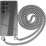 EAZY CASE Handykette für Samsung Galaxy S24 Ultra, TPU/Silikon Schutzhülle mit Metall Umhängeband, Schwarz/Anthrazit, flexible Tragemöglichkeiten und Ersatzkordel