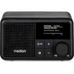 MEDION S66822 Tragbares Mini DAB+ Radio mit Bluetooth (Akku, dimmbares Farbdisplay, Teleskopantenne, Sleeptimer,Wecker, Snooze, AUX, USB-C) in schwarz