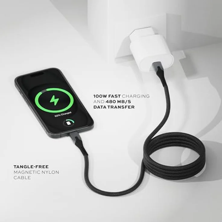 Statik USB Typ C – USB Typ C Kabel (2 m, USB 2.0, 100 W, magnetisch, robustes Nylongeflecht) – Bild 6