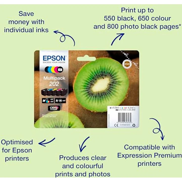 Epson Original 202 Tinte Kiwi (XP-6000 XP-6005 XP-6100 XP-6105) Multipack 5-farbig – Bild 2
