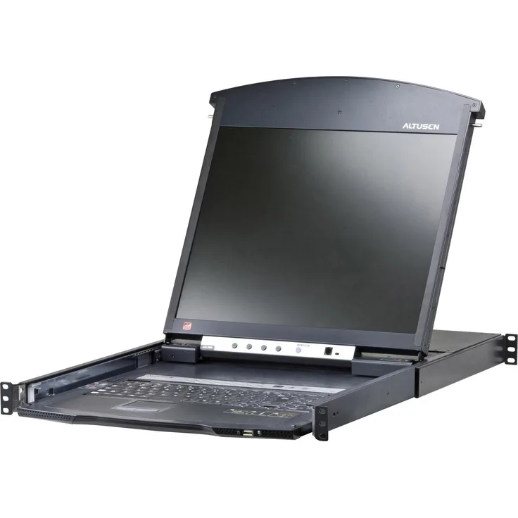 Aten KL1516AiN D, 16-Port LCD KVM Over IP Switch mit Dual Rail, 48 cm Monitor, Tastaturlayout DE, Schwarz