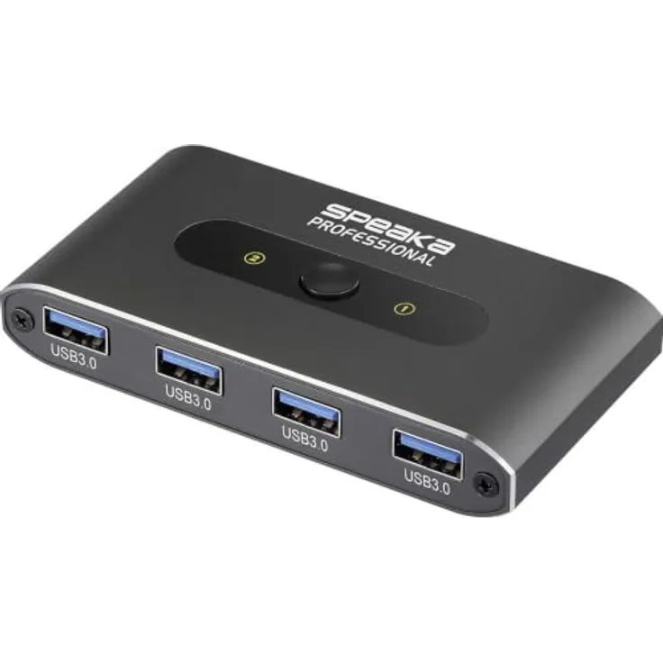 SpeaKa Professional 2 Port USB 3.2 Gen 1-Umschalter (USB 3.0), Aluminiumgehäuse mit 5 Gbit/s Datentransfer, grau