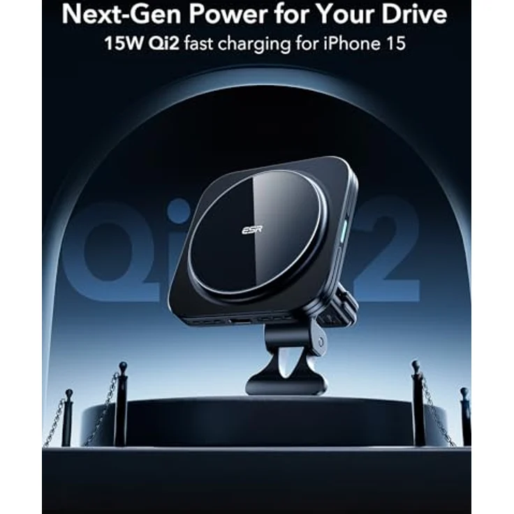 ESR für 15W MagSafe Autoladegerät, Qi2 zertifiziertes Laden, magnetisches kabelloses Autoladegerät für Lüftungsschlitze/Armaturenbrett, Handyhalterung für iPhone 15/14/13, Schnellladung, Schwarz – Bild 2