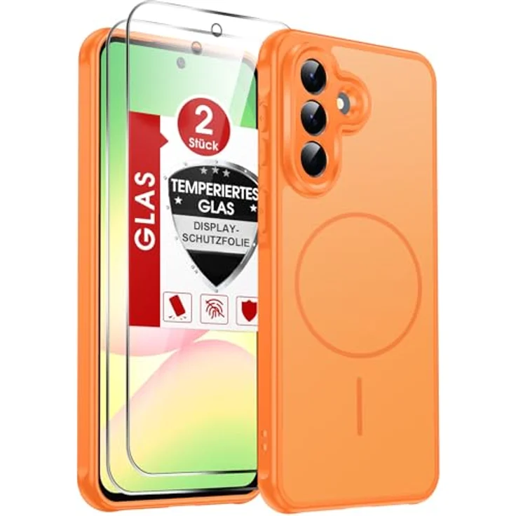 LeYi für Samsung Galaxy A57 5G Hülle, Ultra Dünn Magnetisch mit 2X Panzerglas, Kratzfest & Stoßfest, Orange – Bild 1