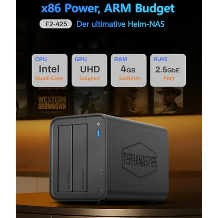 TERRAMASTER F2-425 2-Bay NAS-Speicher, Intel x86 Quad-Core-CPU, 4 GB RAM, 2,5 GbE LAN, 4K-Multimedia-Server für Privatanwender (ohne Festplatte) – Bild 2