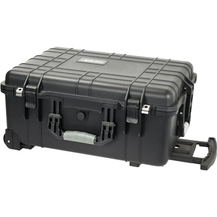 HMF ODK400 Outdoor-Trolley, Fotokoffer mit Rasterschaumstoff, wasserdicht und staubdicht, 58,5 x 45 x 27,5 cm, Schwarz