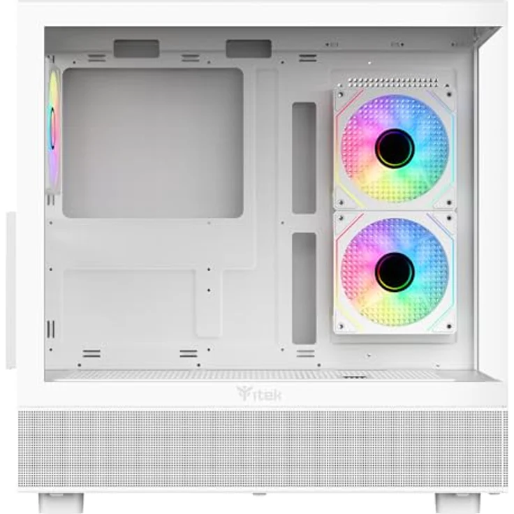 iTek SHOWBUI 42W Gaming Tower ATX PC-Gehäuse mit ARGB-Lüftern, USB3 und Typ-C-Anschluss, gehärtetes Glas, weiß – Bild 3