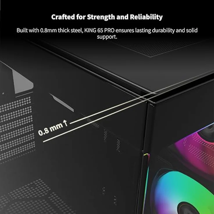 MONTECH King 65 PRO ATX Mid Tower Gaming PC Gehäuse, Dual Chamber, High Airflow Mesh Panels, RTX 40 Serie unterstützt, 3 ARGB Lüfter, werkzeugloser Zugang, Getöntes Glas - Schwarz – Bild 5