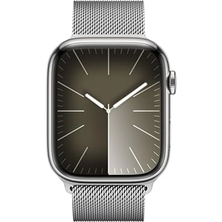 Apple Watch Series 9 GPS + Cellular, 45 mm Edelstahlgehäuse Silber, Milanaise Armband Silber – Bild 2