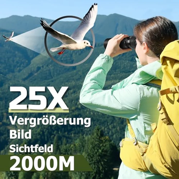 UBieok 25X60 Fernglas für Erwachsene, FMC-Linse mit 25-facher Vergrößerung, wasserdicht und beschlagfrei, Schwarz – Bild 2