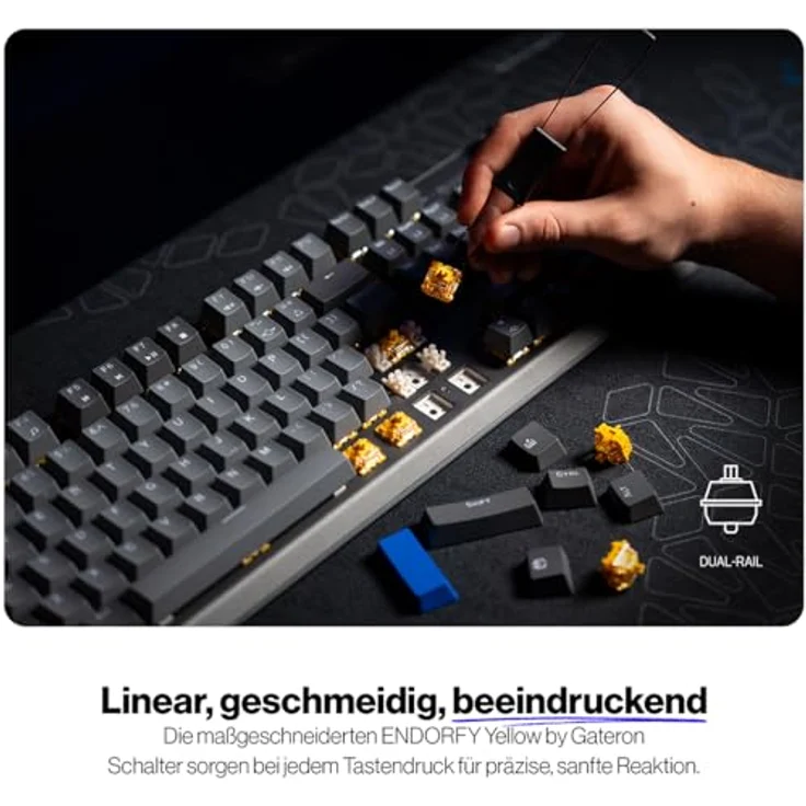 Endorfy Thock V2, Gaming-Tastatur mit mechanischen Gateron Yellow Switches, RGB-Hintergrundbeleuchtung, kabelgebunden und kabellos, grau – Bild 5