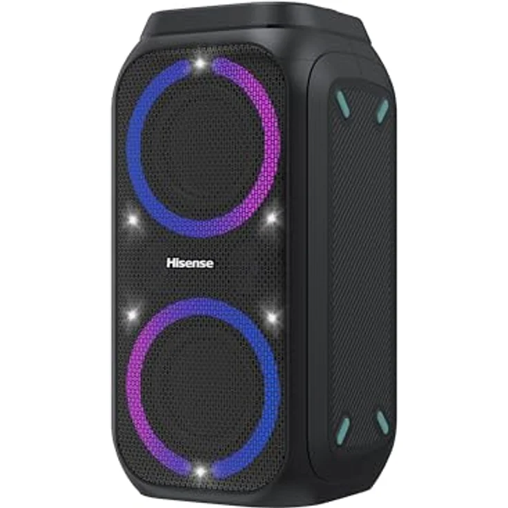 Hisense Party Rocket 160 tragbarer kompakter Partylautsprecher mit Karaoke Modus und 160W Klangvolumen, 5 Lichteffekte, bis 12h Akkulaufzeit, Bluetooth, MIC Input, AUX, USB, IPX4 - Schwarz – Bild 4