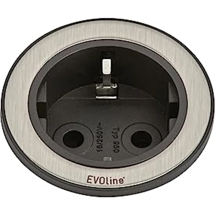 EVOline ONE | Einbausteckdose rund | Rahmen Edelstahl Dekor | 73 x 54 mm