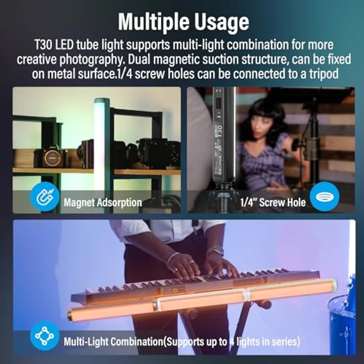 SIRUI T30 RGB LED Video Light Stick, 30W Tube Light, 2500K~7000K, 2580 Lux/0.5m (Black) - Hohe Leistung, 6 Pixel-Effekte, CCT/HSI-Modi – Bild 5