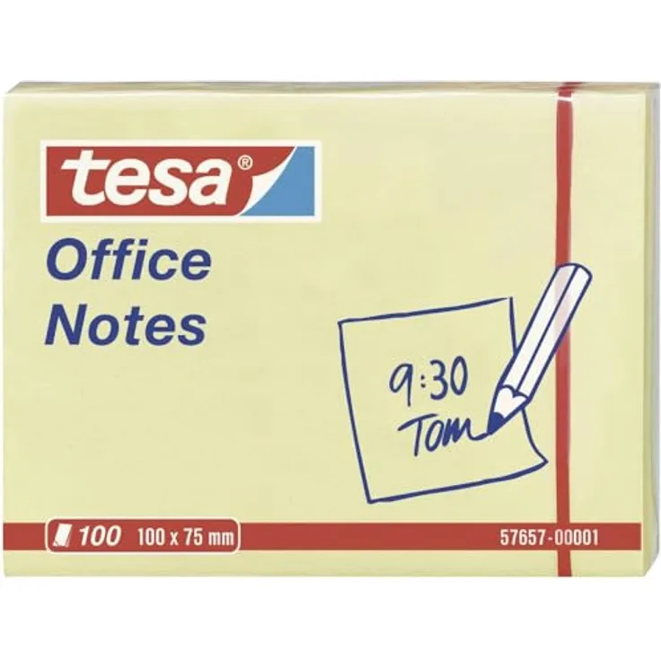 tesa Haftnotizblock Office Notes, gelbe Notizaufkleber, 100 Stück, 100x75mm