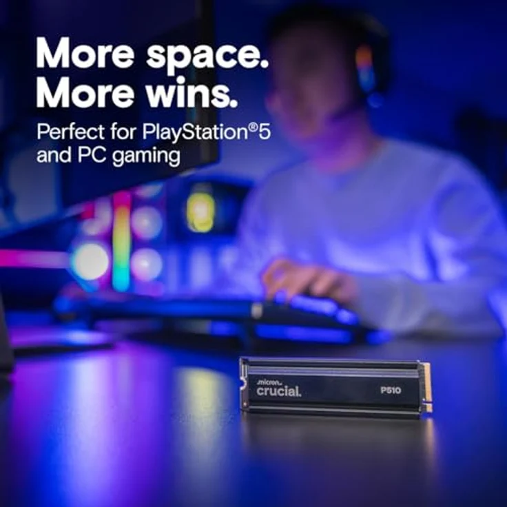 CRUCIAL P510 1 TB SSD M.2 NVMe Heatsink, PCIe 5.0 Gen5, 11.000 MB/s Lesen, 9.500 MB/s Schreiben, intern – Bild 3