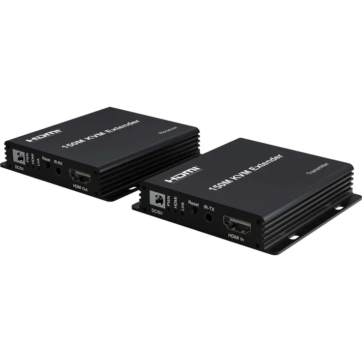 PremiumCord HDMI KVM Extender 150m, FULL HD 1080p über Cat5e/Cat6, KVM Switch, Schwarz