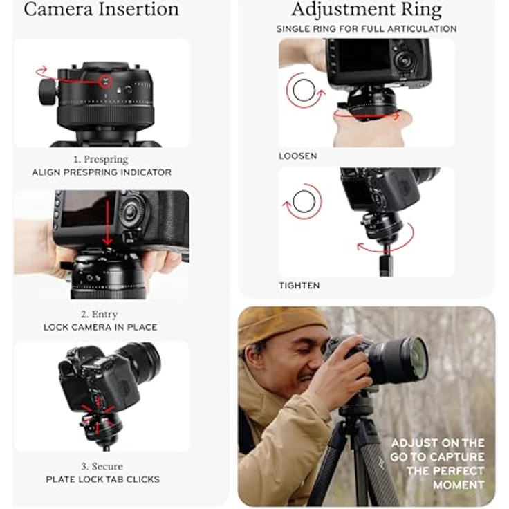 Peak Design Pro Lite Tripod, leichtes Stativ mit 15,9 kg Tragkraft und Pro-Kugelkopf, schwarz – Bild 6