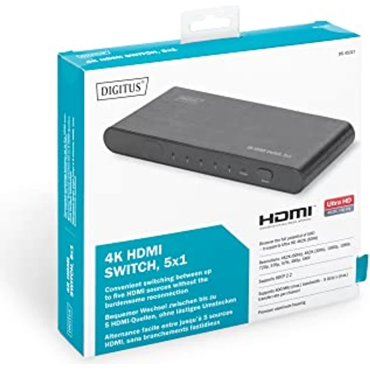DIGITUS 4K HDMI Switch, 5x1 (5X Input, 1x Output), Ultra HD mit 60 Hz, Full 3D, HDCP 2.2, HDMI 2.0, Aluminium Gehäuse Schwarz – Bild 6