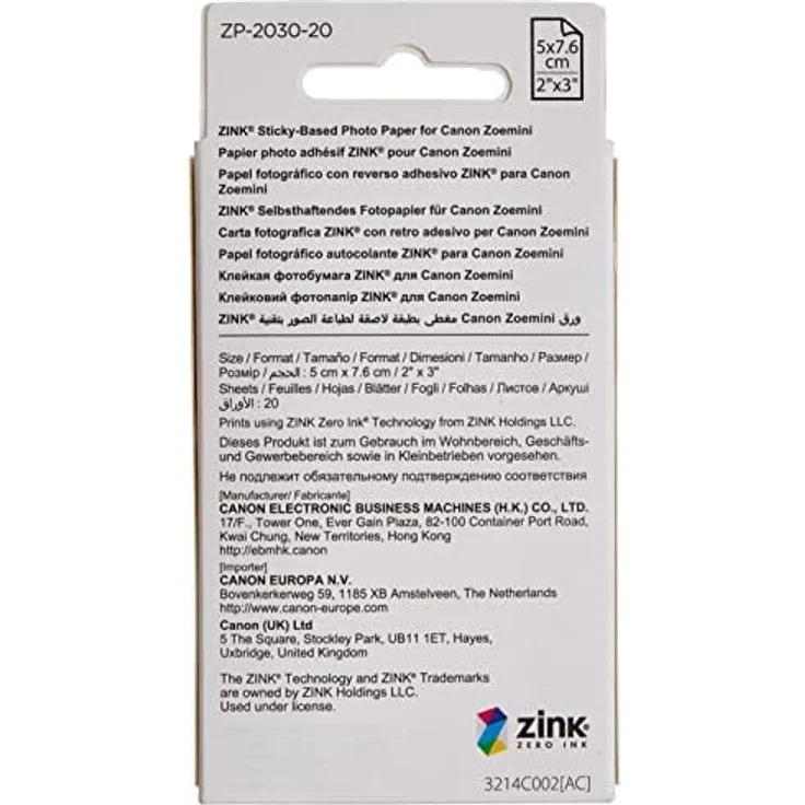 Canon 3214C002 Zink Papier ZP-2030, 20 Blatt für Zoemini - Preisvergleich – Bild 3
