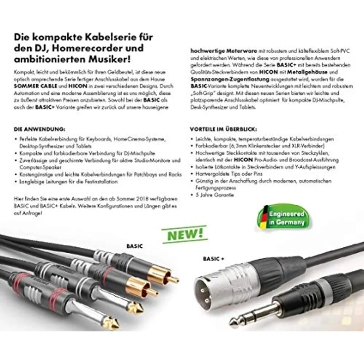 Sommer Cable Basic HBA-62C2 / 2 x 6,3mm Klinke mono Hicon - 2 x RCA/Cinch Hicon (0,9m) – Bild 4