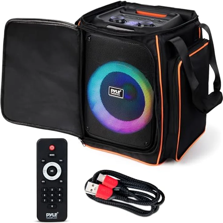 Pyle PBT80A, Bluetooth Partybox mit 100W Leistung, sattem Bass, klaren Höhen, DJ LED Licht, tragbar mit Fernbedienung und Tragetasche, Indoor/Outdoor – Bild 1