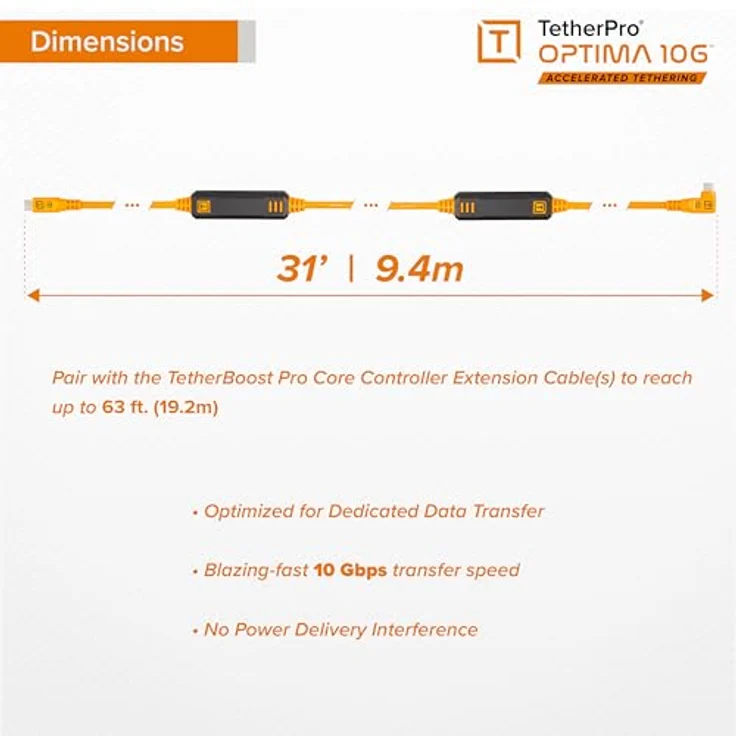 Tether Tools TetherPro USB-C Optima 10G rechts orange 9,4m - High Visibility ORG, 10 Gbit/s, 31 Zoll – Bild 5