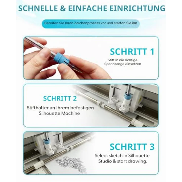 Silhouette PEN-HOLDER-C4, Universal-Stifthalter für CAMEO-4/5 & Portrait-3/4, mit 3 Kunststoffadaptern in Blau, Weiß und Grau – Bild 3