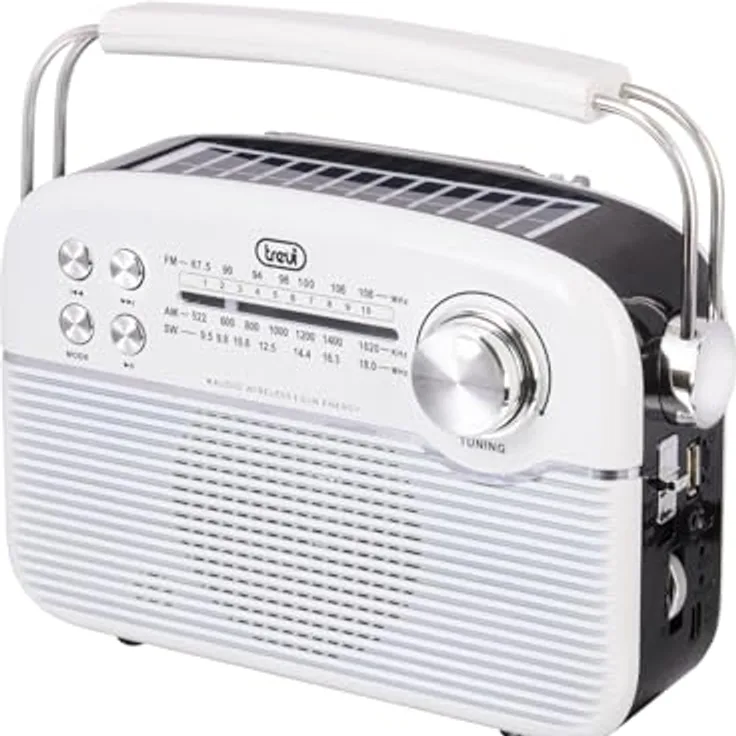 Trevi RA 7F50 BT, Tragbares Multiband-Solarradio mit USB- und microSD-Anschluss, Analog, Weiß