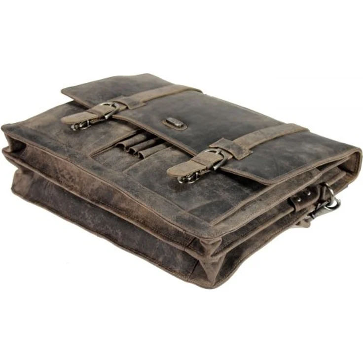 Harold's Antico Aktentasche II, eleganter Laptoptasche aus vegetabil gegerbtem Rindleder, 42 cm, braun, mit unterteiltem Hauptfach und Organizer für A4-Unterlagen – Bild 4