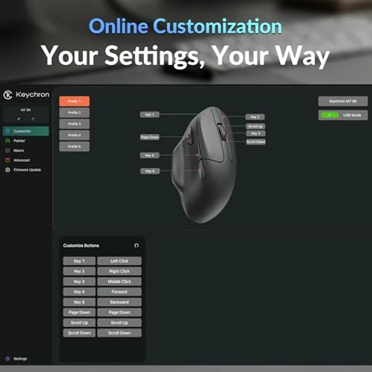 Keychron M7-A24, Kabellos und Kabelgebunden, Optical Maus mit 30.000 DPI, Programmierbaren Tasten, Weiss – Bild 2