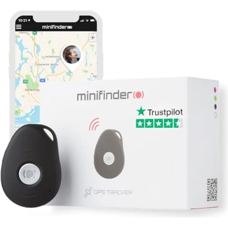 MiniFinder Pico 4G, Persönlicher Alarm-Schlüsselanhänger mit Echtzeit-GPS-Tracking, Schwarz