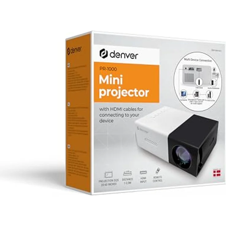 Denver PR-1000, Mini Projektor in Weiß mit Full HD, 320x240 Auflösung, HDMI und USB-C Anschluss, tragbar für Multimedia-Anwendungen – Bild 5