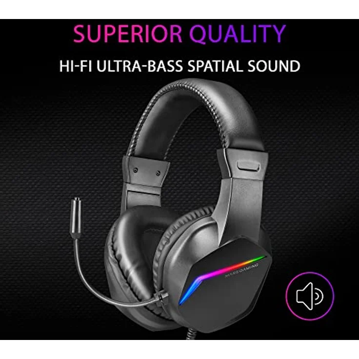 MARSGAMING Gaming MH122, FRGB Over Ear Kopfhörer mit Mikrofon, HiFi Sound, Geräuschunterdrückung, Ultraleichtgewicht, PS4 PS5 Xbox Switch Tablet Windows Mac, Schwarz, Large – Bild 4