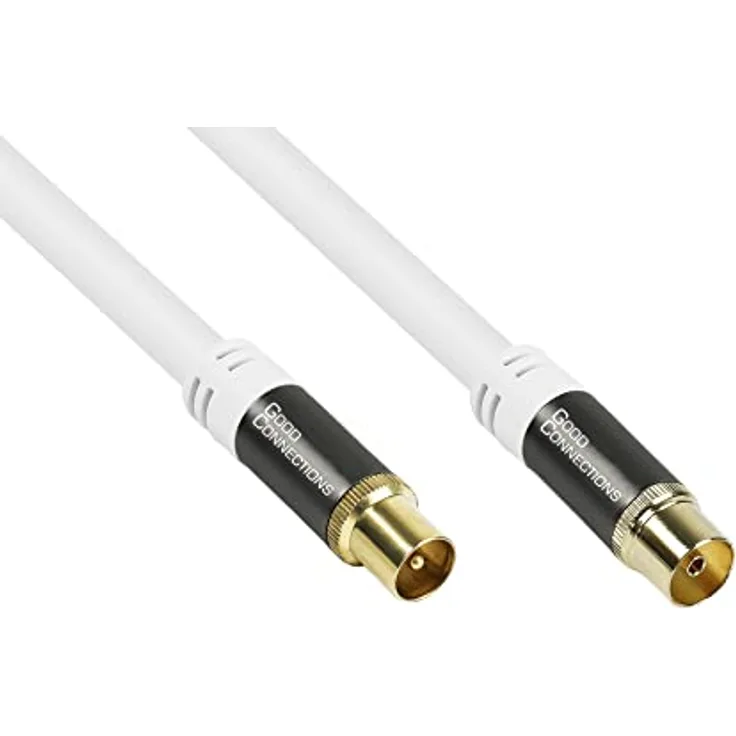 Good Connections GC-M2041 SmartFLEX TV Antennenkabel, 1 m, IEC/Koax Stecker an Buchse, 4-fach geschirmt/120dB/75 Ohm, vergoldete Anschlüsse Weiß
