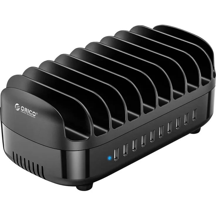 Avizar 120W Ladestation mit 10 USB-Ports und leise Kühlung, Schwarz