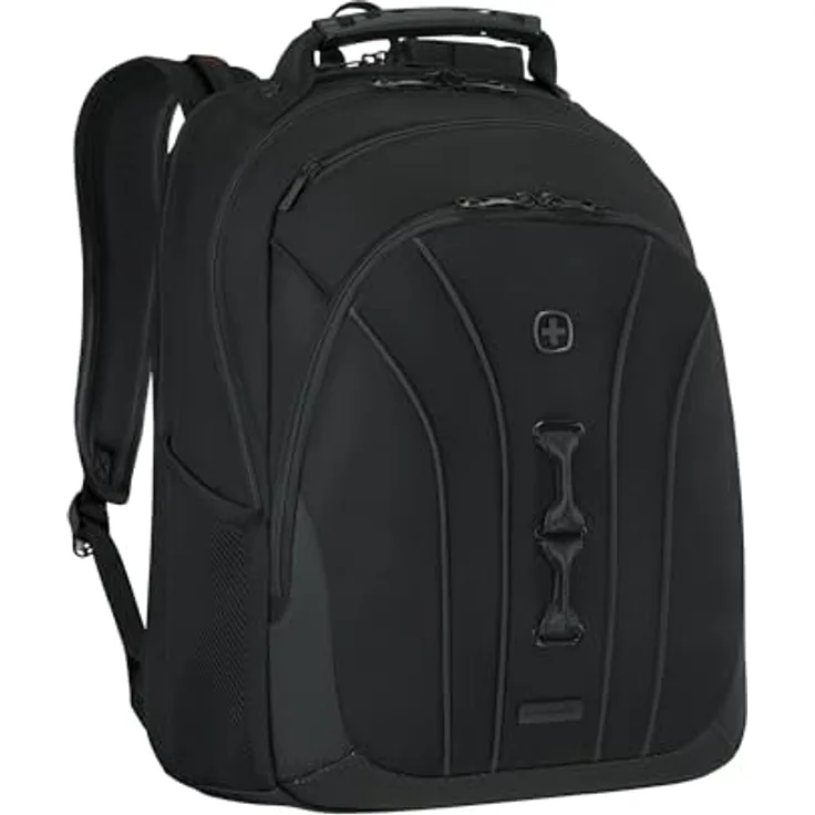 Wenger Legacy Black Series, 16" Laptop Rucksack, aus recyceltem Material, mit Triple Protect Fach und Trolleyriemen, schwarz