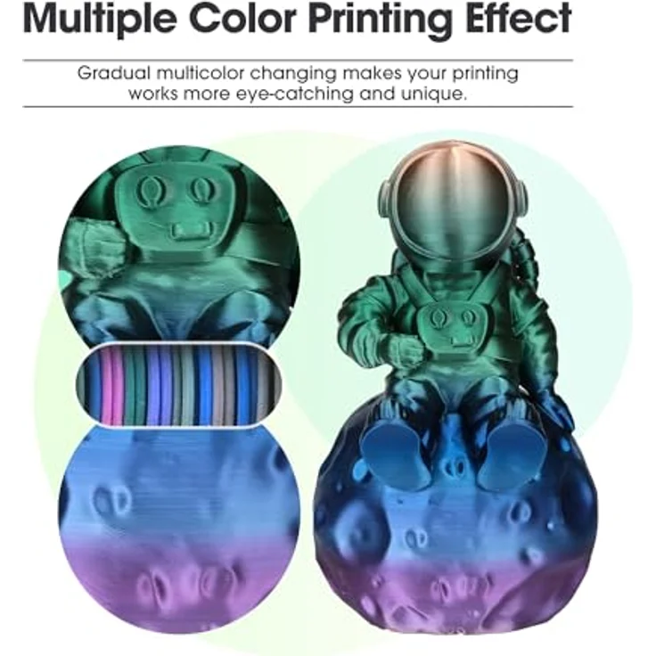 eSUN Silk Rainbow PLA Filament 1.75mm, Silky Multicolored 3D Drucker Filament, Farbverlauf wechselnd, 1KG Spule (2.2 LBS) für 3D Drucker, Kosmos Regenbogen – Bild 5