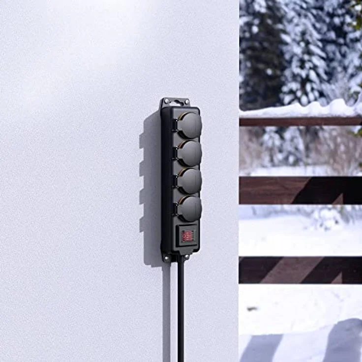 Hama Steckdosenleiste, 4-fach, für außen, Schalter, 2m (IP44, Gartensteckdose, Aussensteckdose wasserdicht, Steckdosen Abdeckung, Mehrfachsteckdose, mit Berührungsschutz, 45°) schwarz – Bild 4