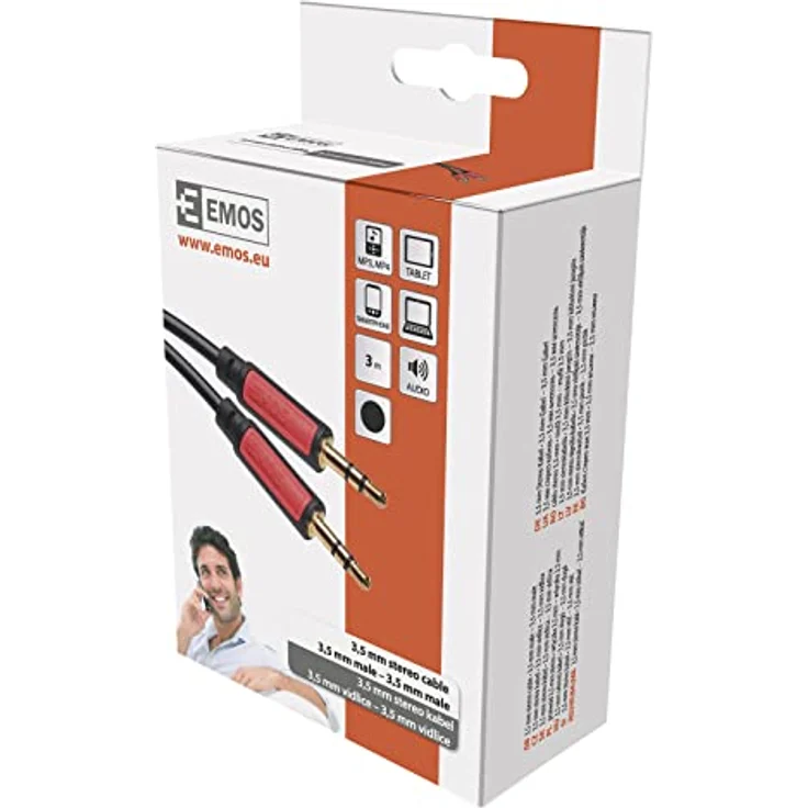 EMOS Klinkenkabel Stereo 3,5 mm Jack, Klinke auf Klinke (2x Stecker), 3 m AUX-Kabel/Audiokabel für iPhone, Smartphone, iPad, Tablet, MP3-Player, Stereoanlege, Kopfhörer, schwarz – Bild 4