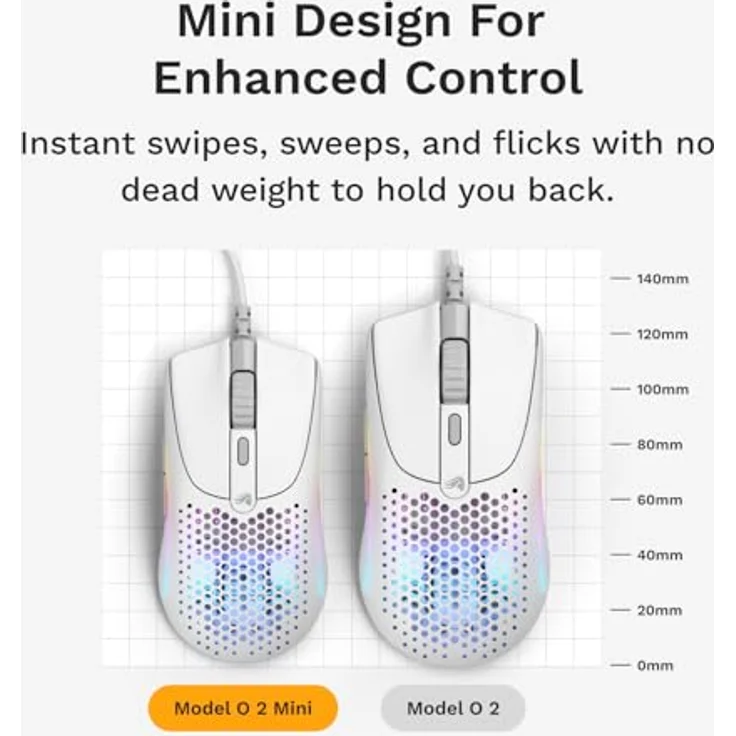 Glorious Model O 2 Mini Gaming-Maus mit Kabel - Besonders leichte 49g, 26K Sensor, 80M Klicks, 6 programmierbare Tasten - Weiß – Bild 4
